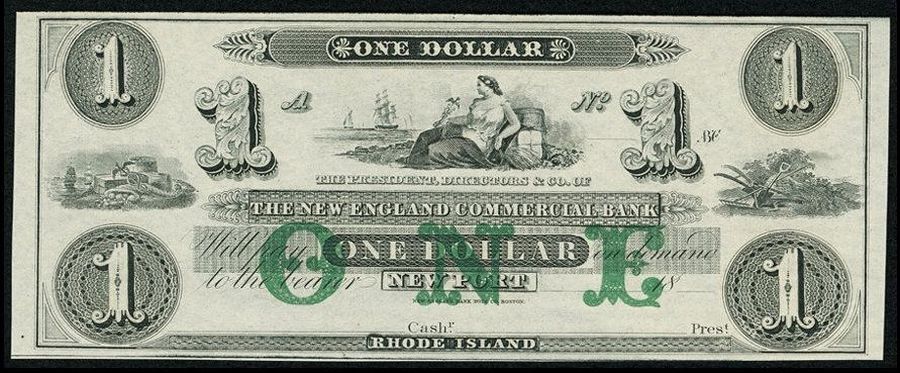 Newport, RI, New England Commercial Bank, $1, GEM CU